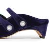 imageFSJ Women Low Cone Heel Mules Velvet Closed Square Toe Pearl Buckle Strap Slip On Pumps Backless Slide Sandals Office Dress Shoes Size 415 USBlue Velvet