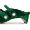 imageFSJ Women Low Cone Heel Mules Velvet Closed Square Toe Pearl Buckle Strap Slip On Pumps Backless Slide Sandals Office Dress Shoes Size 415 USEmerald