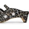 imageFSJ Women Low Cone Heel Mules Velvet Closed Square Toe Pearl Buckle Strap Slip On Pumps Backless Slide Sandals Office Dress Shoes Size 415 USLeopart