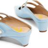 imageFSJ Women Low Cone Heel Mules Velvet Closed Square Toe Pearl Buckle Strap Slip On Pumps Backless Slide Sandals Office Dress Shoes Size 415 USLight Blue