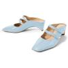 imageFSJ Women Low Cone Heel Mules Velvet Closed Square Toe Pearl Buckle Strap Slip On Pumps Backless Slide Sandals Office Dress Shoes Size 415 USLight Blue