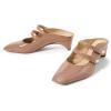 imageFSJ Women Low Cone Heel Mules Velvet Closed Square Toe Pearl Buckle Strap Slip On Pumps Backless Slide Sandals Office Dress Shoes Size 415 USNude