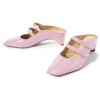 imageFSJ Women Low Cone Heel Mules Velvet Closed Square Toe Pearl Buckle Strap Slip On Pumps Backless Slide Sandals Office Dress Shoes Size 415 USPink