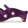 imageFSJ Women Low Cone Heel Mules Velvet Closed Square Toe Pearl Buckle Strap Slip On Pumps Backless Slide Sandals Office Dress Shoes Size 415 USPurple Velvet