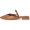 imageFSJ Women Pointed Toe Mules Slip Ons Cross Body Chain Rhinestone Straps Decor Block Chunky Low Heel Flats Burnished Indoor Casual Party Shoes Size 415 USPeru Brown