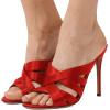 imageFSJ Women Strappy Satin Open Toe Sandals Stiletto High Heels Mules Slip On Shoes Size 415 USRed
