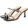 imageFSJ Women Stylish Square Open Toe Heeled Sandals Low Kitten Heels Shiny Rhinestones Two Straps Mules Slip On Casual Dress Shoes Size 415 USBlack