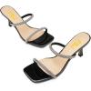 imageFSJ Women Stylish Square Open Toe Heeled Sandals Low Kitten Heels Shiny Rhinestones Two Straps Mules Slip On Casual Dress Shoes Size 415 USBlack