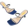 imageFSJ Women Stylish Square Open Toe Heeled Sandals Low Kitten Heels Shiny Rhinestones Two Straps Mules Slip On Casual Dress Shoes Size 415 USBlue