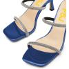 imageFSJ Women Stylish Square Open Toe Heeled Sandals Low Kitten Heels Shiny Rhinestones Two Straps Mules Slip On Casual Dress Shoes Size 415 USBlue