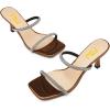 imageFSJ Women Stylish Square Open Toe Heeled Sandals Low Kitten Heels Shiny Rhinestones Two Straps Mules Slip On Casual Dress Shoes Size 415 USBrown