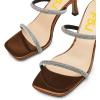 imageFSJ Women Stylish Square Open Toe Heeled Sandals Low Kitten Heels Shiny Rhinestones Two Straps Mules Slip On Casual Dress Shoes Size 415 USBrown