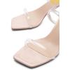 imageFSJ Women Stylish Square Open Toe Heeled Sandals Low Kitten Heels Shiny Rhinestones Two Straps Mules Slip On Casual Dress Shoes Size 415 USClear