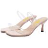 imageFSJ Women Stylish Square Open Toe Heeled Sandals Low Kitten Heels Shiny Rhinestones Two Straps Mules Slip On Casual Dress Shoes Size 415 USClear