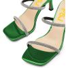 imageFSJ Women Stylish Square Open Toe Heeled Sandals Low Kitten Heels Shiny Rhinestones Two Straps Mules Slip On Casual Dress Shoes Size 415 USGreen