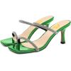 imageFSJ Women Stylish Square Open Toe Heeled Sandals Low Kitten Heels Shiny Rhinestones Two Straps Mules Slip On Casual Dress Shoes Size 415 USGreen
