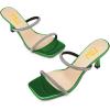 imageFSJ Women Stylish Square Open Toe Heeled Sandals Low Kitten Heels Shiny Rhinestones Two Straps Mules Slip On Casual Dress Shoes Size 415 USGreen