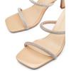 imageFSJ Women Stylish Square Open Toe Heeled Sandals Low Kitten Heels Shiny Rhinestones Two Straps Mules Slip On Casual Dress Shoes Size 415 USNude
