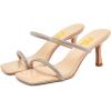 imageFSJ Women Stylish Square Open Toe Heeled Sandals Low Kitten Heels Shiny Rhinestones Two Straps Mules Slip On Casual Dress Shoes Size 415 USNude