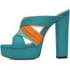 imageFSJ Women Summer Platform Chunky Block Heeled Sandals Open Toe Slip On Cross Strap High Heel Mules Casual Dress Slides Size 415 USTeal