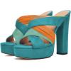 imageFSJ Women Summer Platform Chunky Block Heeled Sandals Open Toe Slip On Cross Strap High Heel Mules Casual Dress Slides Size 415 USTeal