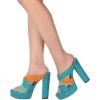 imageFSJ Women Summer Platform Chunky Block Heeled Sandals Open Toe Slip On Cross Strap High Heel Mules Casual Dress Slides Size 415 USTeal
