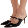 imageWomen Thin High Heel Mary Jane Pumps Pointed Toe Slide Sandals Backless Mules Shoes SizeBlack