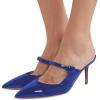 imageWomen Thin High Heel Mary Jane Pumps Pointed Toe Slide Sandals Backless Mules Shoes SizeBlue