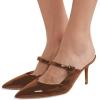 imageWomen Thin High Heel Mary Jane Pumps Pointed Toe Slide Sandals Backless Mules Shoes SizeBrown