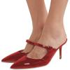 imageWomen Thin High Heel Mary Jane Pumps Pointed Toe Slide Sandals Backless Mules Shoes SizeRed