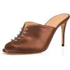 imageFSJ Women Stylish Peep Toe Mules Stiletto High Heels Pumps Slide Sandals Casual Shoes Size 415 USBrown