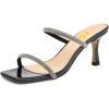 imageFSJ Women Stylish Square Open Toe Heeled Sandals Low Kitten Heels Shiny Rhinestones Two Straps Mules Slip On Casual Dress Shoes Size 415 USBlack