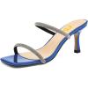 imageFSJ Women Stylish Square Open Toe Heeled Sandals Low Kitten Heels Shiny Rhinestones Two Straps Mules Slip On Casual Dress Shoes Size 415 USBlue