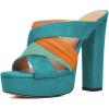 imageFSJ Women Summer Platform Chunky Block Heeled Sandals Open Toe Slip On Cross Strap High Heel Mules Casual Dress Slides Size 415 USTeal