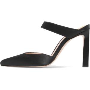 imageFSJ Women Fashion Satin Pointed Toe Sandal Stiletto High Heels Mules Slip On Shoes Size 415 USBlack