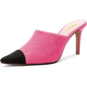 imageFSJ Women Fashion TwoTone Pointed Toe Mules High Heels Pumps Slip On Sandals Shoes Size 415 USHot Pink