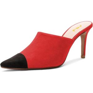 imageFSJ Women Fashion TwoTone Pointed Toe Mules High Heels Pumps Slip On Sandals Shoes Size 415 USRed