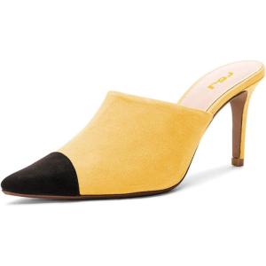 imageFSJ Women Fashion TwoTone Pointed Toe Mules High Heels Pumps Slip On Sandals Shoes Size 415 USYellow