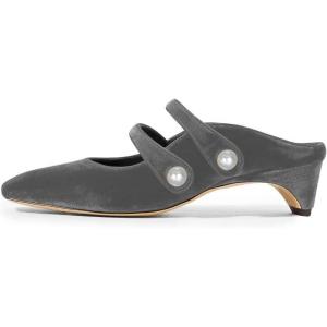 imageFSJ Women Low Cone Heel Mules Velvet Closed Square Toe Pearl Buckle Strap Slip On Pumps Backless Slide Sandals Office Dress Shoes Size 415 USGrey Velvet