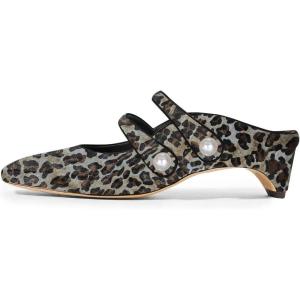 imageFSJ Women Low Cone Heel Mules Velvet Closed Square Toe Pearl Buckle Strap Slip On Pumps Backless Slide Sandals Office Dress Shoes Size 415 USLeopart