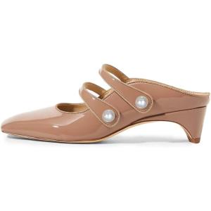 imageFSJ Women Low Cone Heel Mules Velvet Closed Square Toe Pearl Buckle Strap Slip On Pumps Backless Slide Sandals Office Dress Shoes Size 415 USNude