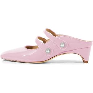 imageFSJ Women Low Cone Heel Mules Velvet Closed Square Toe Pearl Buckle Strap Slip On Pumps Backless Slide Sandals Office Dress Shoes Size 415 USPink