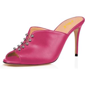 imageFSJ Women Stylish Peep Toe Mules Stiletto High Heels Pumps Slide Sandals Casual Shoes Size 415 USHot Pink