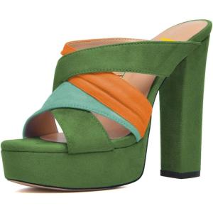 imageFSJ Women Summer Platform Chunky Block Heeled Sandals Open Toe Slip On Cross Strap High Heel Mules Casual Dress Slides Size 415 USGreen