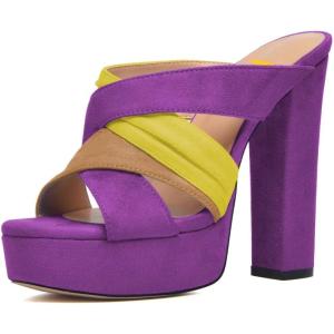 imageFSJ Women Summer Platform Chunky Block Heeled Sandals Open Toe Slip On Cross Strap High Heel Mules Casual Dress Slides Size 415 USPurple