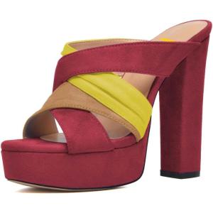 imageFSJ Women Summer Platform Chunky Block Heeled Sandals Open Toe Slip On Cross Strap High Heel Mules Casual Dress Slides Size 415 USRed