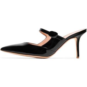 imageWomen Thin High Heel Mary Jane Pumps Pointed Toe Slide Sandals Backless Mules Shoes SizeBlack