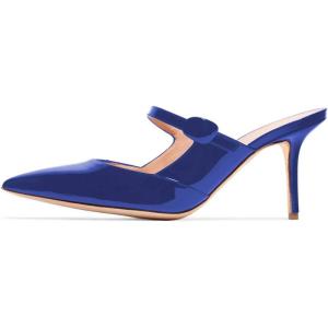 imageWomen Thin High Heel Mary Jane Pumps Pointed Toe Slide Sandals Backless Mules Shoes SizeBlue