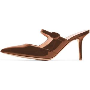 imageWomen Thin High Heel Mary Jane Pumps Pointed Toe Slide Sandals Backless Mules Shoes SizeBrown