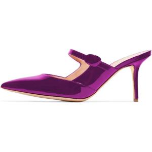 imageWomen Thin High Heel Mary Jane Pumps Pointed Toe Slide Sandals Backless Mules Shoes SizePurple